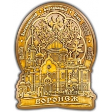 Магнит из бересты вырезной Воронеж Благовещенский собор (овал) золото