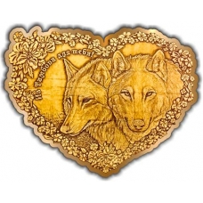 Магнит из бересты вырезной Тамбов Пара волков (сердце) золото