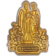 Магнит из бересты вырезной Тамбов Памятник Петру и Февронии золото