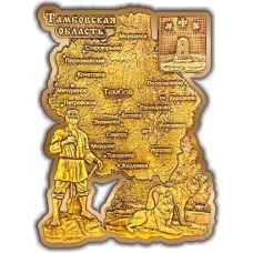 Магнит из бересты вырезной Карта Тамбовской области золото