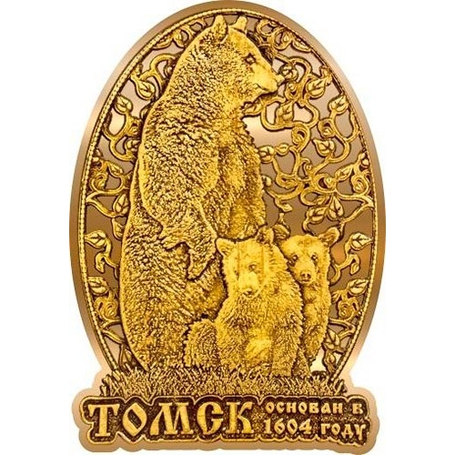 Магнит из бересты вырезной Томск Медведь в облаке золото