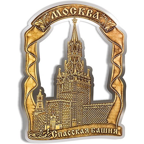 Магнит из бересты вырезной Москва Спасская башня Лента серебро