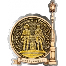 Магнит из бересты Екатеринбург Основатели города круг Фонарь серебро