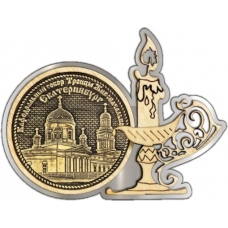 Магнит из бересты Екатеринбург Свято-Троицкий собор круг Свечка серебро