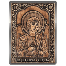 Магнит из бересты вырезной Икона Архангел Михаил (Серебро) В-6911 