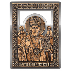 Магнит из бересты прорезная Икона Николай Чудотворец (Серебро) В-5887 