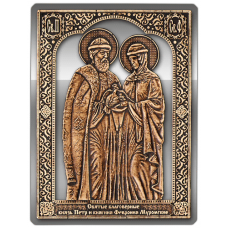 Магнит из бересты прорезной Икона Пётр и Феврония (Серебро) В-8122