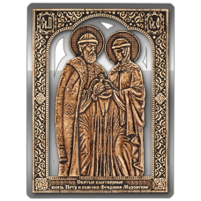 Магнит из бересты сплошной Икона Пётр и Феврония (Серебро) В-8124