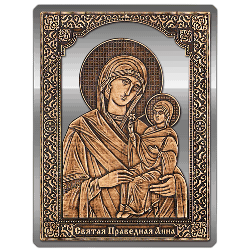 Магнит из бересты Икона Святая Праведная Анна на пластике (Серебро) В-22709