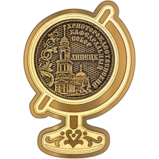Магнит из бересты Липецк Кафедральный собор круг Глобус золото