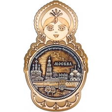 Магнит из бересты Москва Новодевичий монастырь круг Матрешка золото