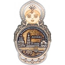 Магнит из бересты Москва Новодевичий монастырь круг Матрешка серебро