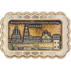 Магнит из бересты Москва Новодевичий монастырь прямоуг купола серебро