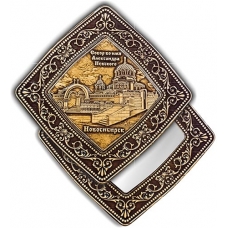 Зеркало квадратное Новосибирск Собор Александра Невского (береста, тиснение, дерево)