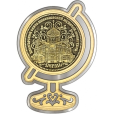 Магнит из бересты Пермь Белогорский монастырь круг Глобус серебро