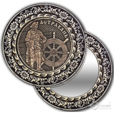Зеркало круг из бересты с накладкой Астрахань-Петр I