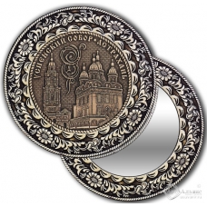 Зеркало круг из бересты с накладкой Астрахань-Успенский собор