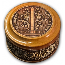 Шкатулка деревянная круглая с накладками из бересты Оренбург-Стела Европа-Азия 70х46