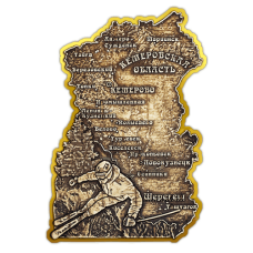 Магнит из бересты вырезной Шерегеш "Карта Кемеровской области" (Золото) В-21655