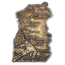 Магнит из бересты вырезной Шерегеш "Карта Кемеровской области" (Cеребро) В-21656