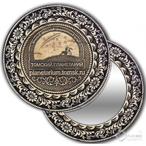 Зеркало круг из бересты с накладкой Томск-Планетарий (ссылка сайта)