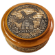 Шкатулка деревянная круглая с накладками из бересты п.Хохловка "Мельница" (береста, тиснение, бук) Ш-22471