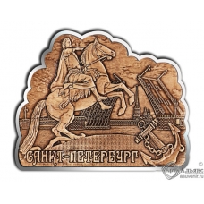 Магнит из бересты вырезной Санкт-Петербург Памятник Петру I (мост, якорь) серебро