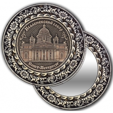 Зеркало круглое из бересты без ручки с берестяной накладкой Санкт-Петербург-Исаакиевский собор