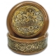 Шкатулка деревянная круглая с накладками из бересты "Корзинка с цветами" (береста, тиснение, бук) Ш-22525 